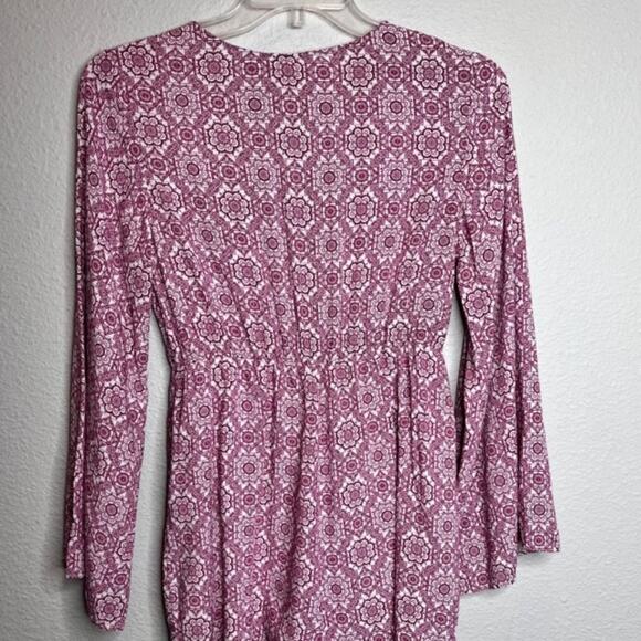 One the Land Stylish Geometric Design Open-Front Romper Long Sleeve Plum Sz Med - Picture 9 of 16